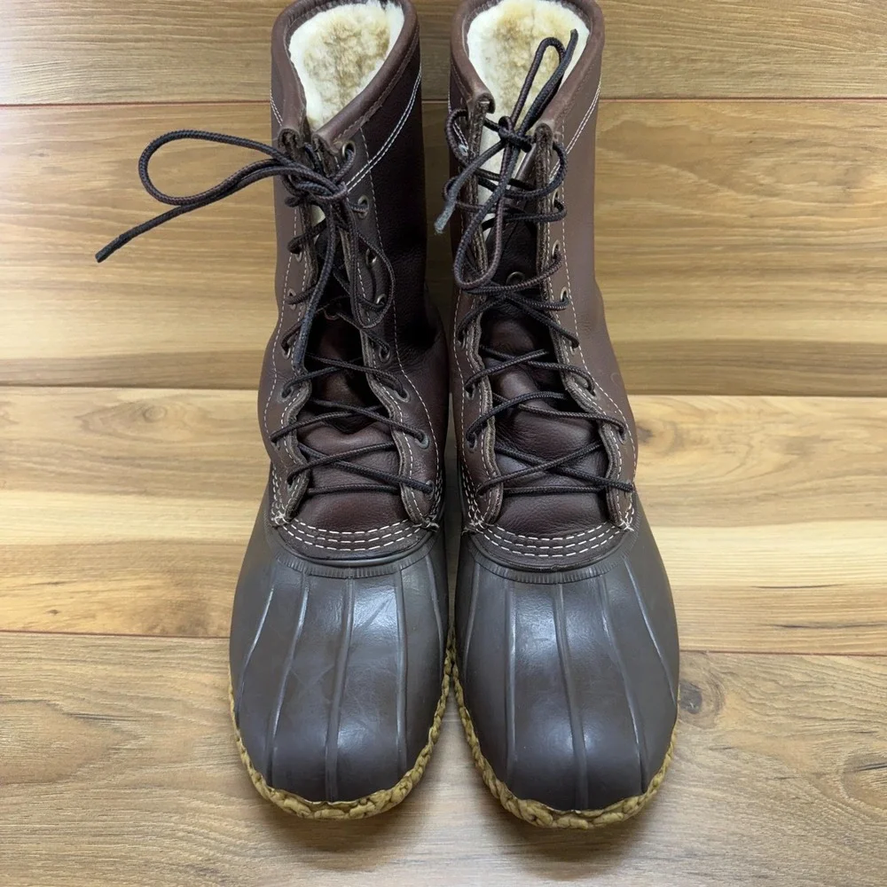 LL BEAN Bean Boots Shearling Fur Lined Mens 10 Brown Leather Heritage Hunting